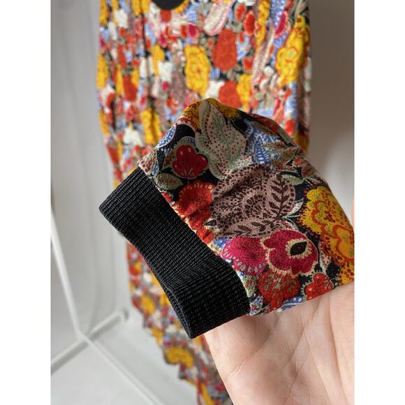 TRF Zara Pleated Long Sleeve Dress Women's Medium Yellow Red Floral Modern Mini - Picture 3 of 6